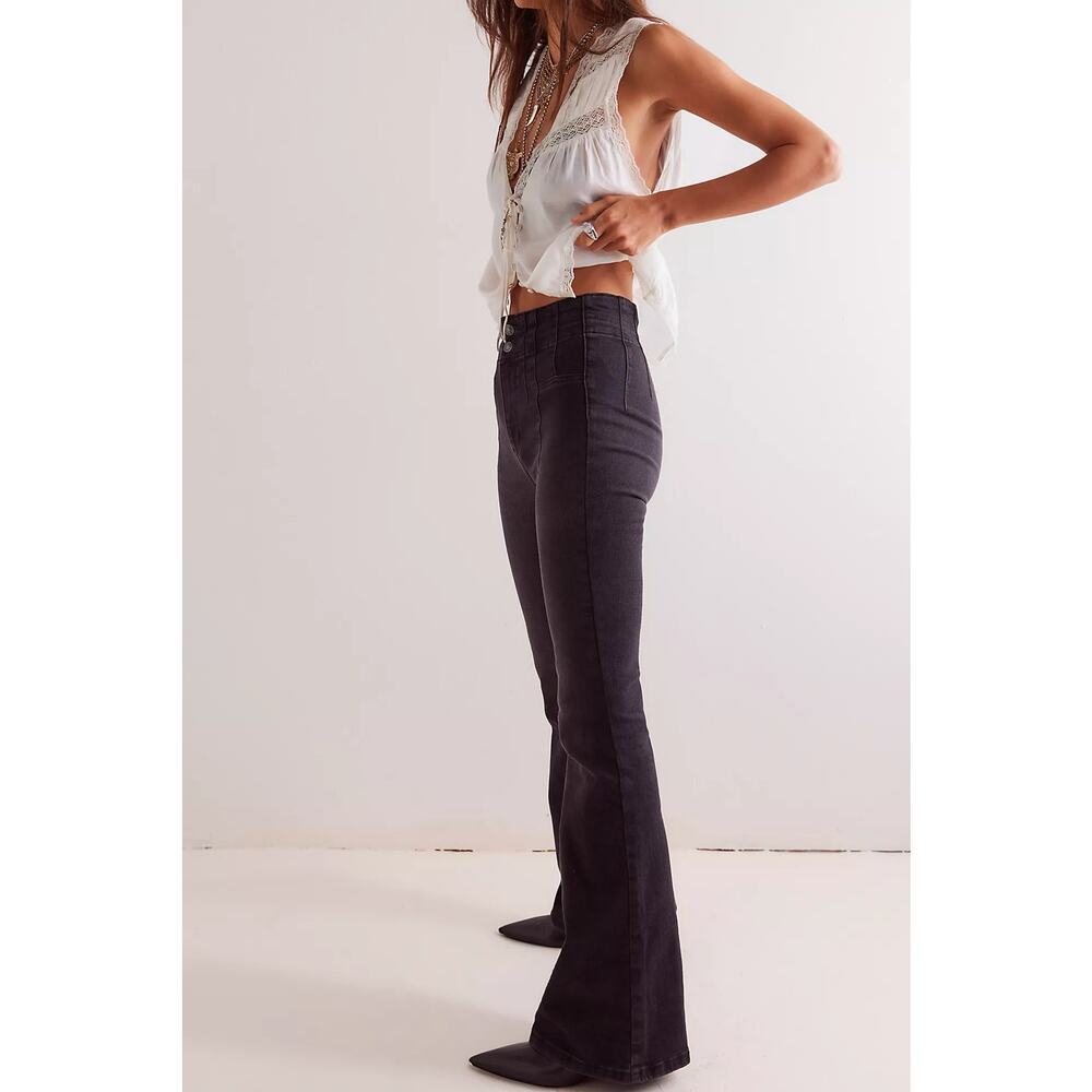 Free People We The Free Jayde Flare Jeans Black Onyx Denim Bell Bottom Size 25 - Picture 4 of 16